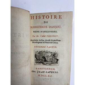 Histoire de Marguerite D Anjou Prevost Antique 1741 Edition Volume 2 w Bookplate